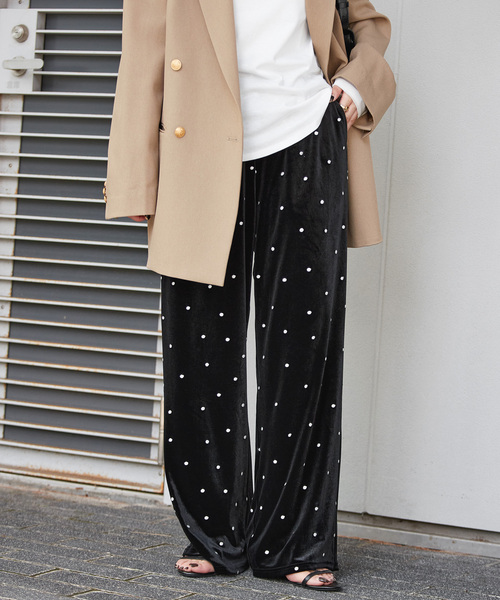 B.C STOCK(ベーセーストック)の「【WEB限定】手洗い可 / ベロアドット刺繍パンツ(その他パンツ・レディース・ブラック・FREE)」の12枚目の写真