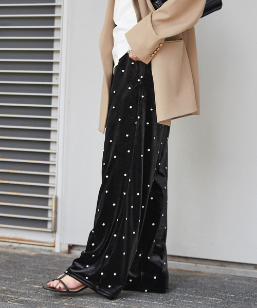 B.C STOCK(ベーセーストック)の「【WEB限定】手洗い可 / ベロアドット刺繍パンツ(その他パンツ・レディース・ブラック・FREE)」の13枚目の写真