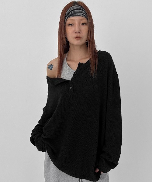 BLACKUP（ブラックアップ）の「[MADE]ポプリヘンリーネックオーバーフィットニット（ニット/セーター・レディース・ブラック/グレー・FREE）」の20枚目の写真