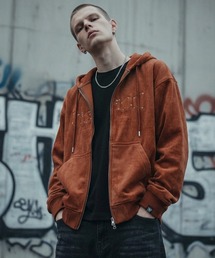 VISION STREET WEAR（ヴィジョンストリートウェア）の「【VISION STREET WEAR/ヴィジョンストリートウェア】別注 ベロアコーデュロイ スタッズロゴ  ショート丈 ジップアップ フーディー ブルゾン（パーカー）」