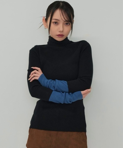 Enewd nina（エニュードニーナ）の「バイカラー ハイネック ニット（ニット/セーター・レディース・ブラック・FREE）」の10枚目の写真