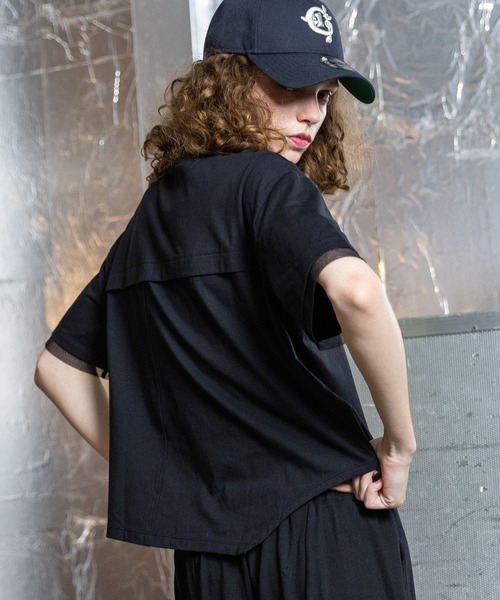 AULA AILA（アウラアイラ）の「メッシュコンビネーションTシャツ（Tシャツ/カットソー・レディース・オフホワイト/チャコールアッシュ/ブラック・0）」の7枚目の写真