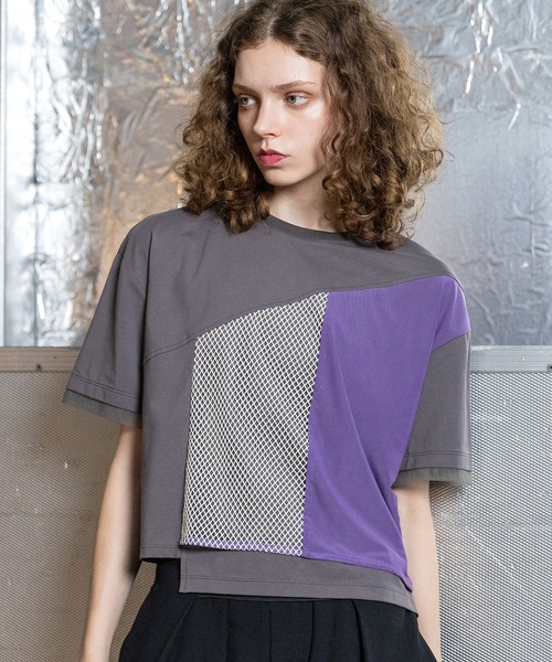 AULA AILA（アウラアイラ）の「メッシュコンビネーションTシャツ（Tシャツ/カットソー・レディース・オフホワイト/チャコールアッシュ/ブラック・0）」の11枚目の写真