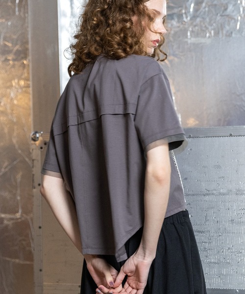 AULA AILA（アウラアイラ）の「メッシュコンビネーションTシャツ（Tシャツ/カットソー・レディース・オフホワイト/チャコールアッシュ/ブラック・0）」の13枚目の写真