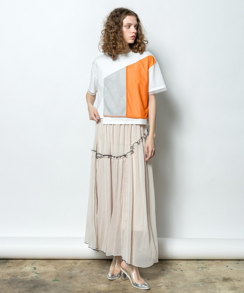 AULA AILA（アウラアイラ）の「メッシュコンビネーションTシャツ（Tシャツ/カットソー・レディース・オフホワイト/チャコールアッシュ/ブラック・0）」の21枚目の写真