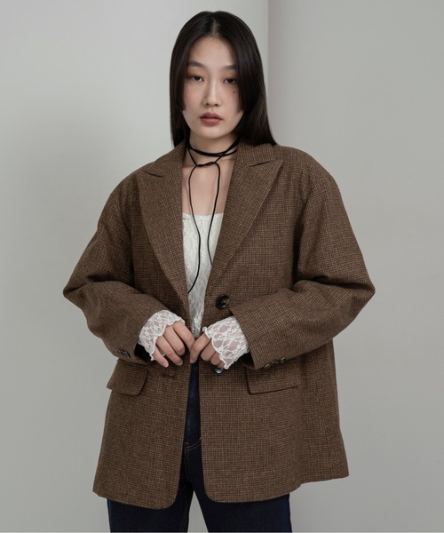I_am(アイアム)の「classic check jacket【I_am × kimina】 / クラシックチェックジャケット(その他アウター・レディース・ブラウン/チャコール・FREE)」の6枚目の写真