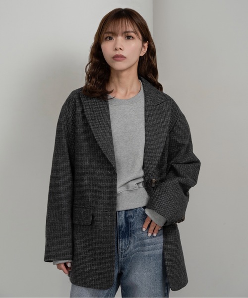 I_am(アイアム)の「classic check jacket【I_am × kimina】 / クラシックチェックジャケット(その他アウター・レディース・ブラウン/チャコール・FREE)」の11枚目の写真