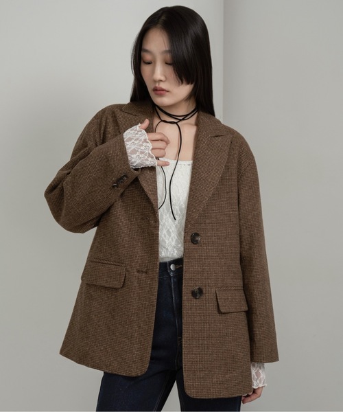 I_am(アイアム)の「classic check jacket【I_am × kimina】 / クラシックチェックジャケット(その他アウター・レディース・ブラウン/チャコール・FREE)」の8枚目の写真