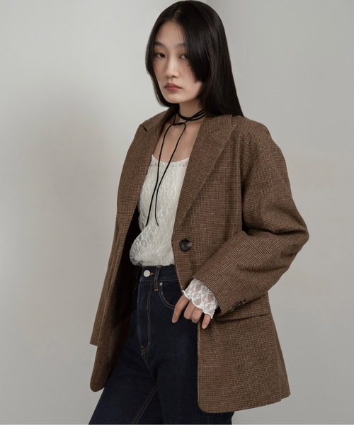I_am(アイアム)の「classic check jacket【I_am × kimina】 / クラシックチェックジャケット(その他アウター・レディース・ブラウン/チャコール・FREE)」の7枚目の写真