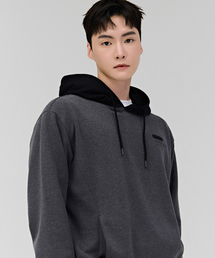 男性配色フード裏起毛Tシャツ-チャコール