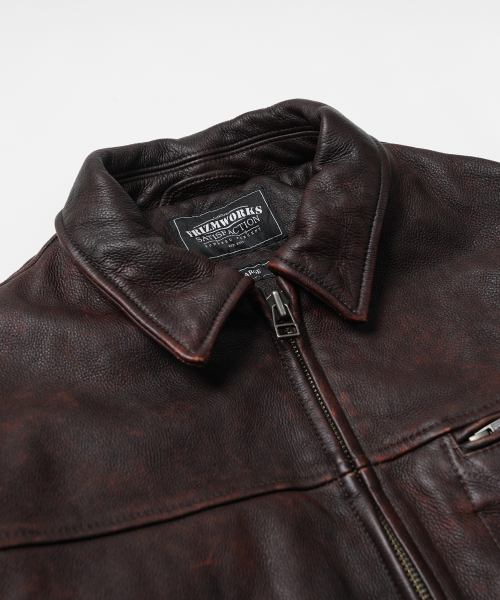 FRIZMWORKS(フリズムワークス)の「DESTROYED COWHIDE LEATHER JACKET _ WASHED BROWN(ライダースジャケット・メンズ・その他・LARGE/X-LARGE/SMALL/MEDIUM)」の4枚目の写真