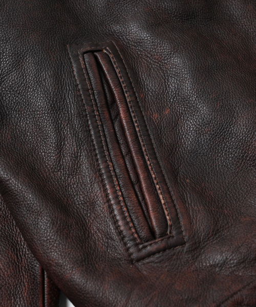 FRIZMWORKS(フリズムワークス)の「DESTROYED COWHIDE LEATHER JACKET _ WASHED BROWN(ライダースジャケット・メンズ・その他・LARGE/X-LARGE/SMALL/MEDIUM)」の6枚目の写真