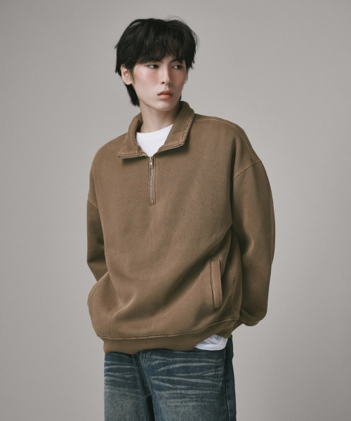 Verdnt（バーダント）の「ガーメントダイ ハーフジップ フリース スウェット Tシャツ [モカ]（スウェット・レディース・その他・SMALL/MEDIUM/LARGE）」の2枚目の写真