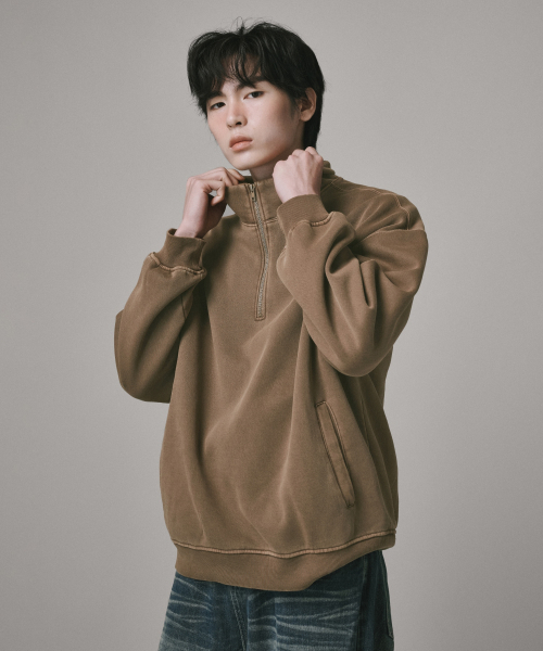 Verdnt（バーダント）の「ガーメントダイ ハーフジップ フリース スウェット Tシャツ [モカ]（スウェット・レディース・その他・SMALL/MEDIUM/LARGE）」の3枚目の写真