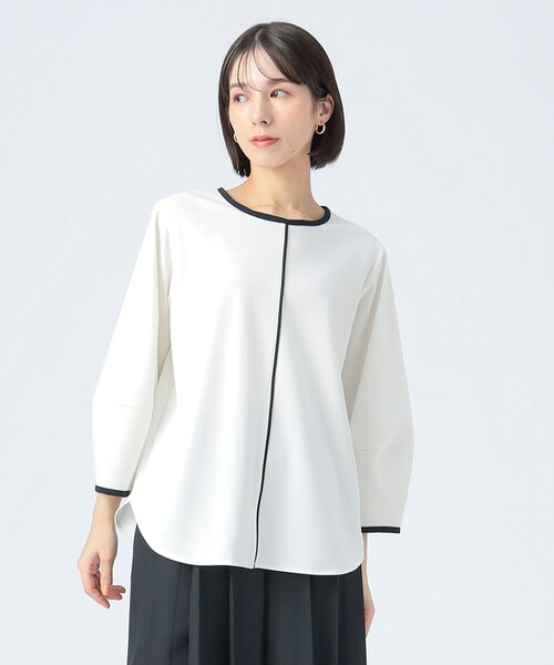 BEAMS HEART(ビームスハート)の「バイカラー ライン プルオーバー(Tシャツ/カットソー・レディース・ブラウン系その他2/オフホワイト/ネイビー・FREE)」の1枚目の写真