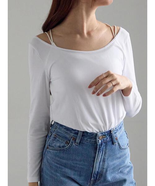 Te chichi（テチチ）の「ヘルスヒートインナー(バレエネック)（Tシャツ/カットソー・レディース・オフホワイト/ブラック・F）」の2枚目の写真