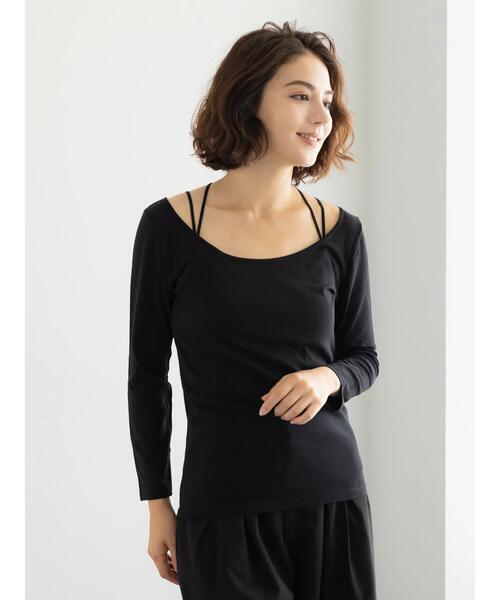 Te chichi（テチチ）の「ヘルスヒートインナー(バレエネック)（Tシャツ/カットソー・レディース・オフホワイト/ブラック・F）」の3枚目の写真