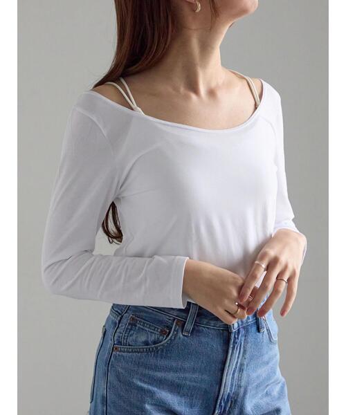 Te chichi（テチチ）の「ヘルスヒートインナー(バレエネック)（Tシャツ/カットソー・レディース・オフホワイト/ブラック・F）」の6枚目の写真