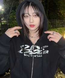 METALLIC LOGO ZIP PARKA / 短丈 / メタリックロゴ / シルバープリント /　ジップパーカー