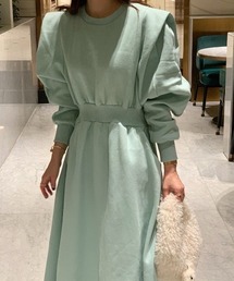 裏起毛ボリューム袖スウェットワンピース