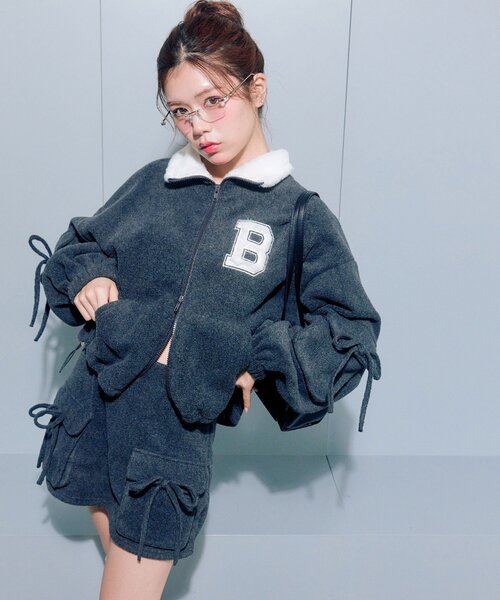 OLIVE des OLIVE（オリーブデオリーブ）の「フリースロゴジップジャケット（Tシャツ/カットソー・レディース・チャコールグレー/アイボリー/トップグレー・FREE）」の8枚目の写真