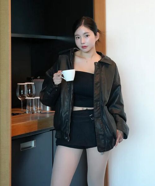 LADY VOLUME(レディーボリューム)の「VINTAGE WASHED LEATHER PADDING PARKA_BLACK(ダウンジャケット/コート・レディース・その他・FREE)」の2枚目の写真