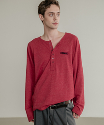 SSIN AND LEE（シンアンドリー）の「オールドウェストワッフルヘンリーネックTシャツレッド（Tシャツ/カットソー）」