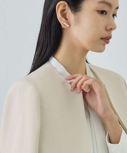 ROPE'（ロペ）の「トリアセダブルクロス クルーネックジャケット/イージーケア・セットアップ対応・26SS（ノーカラージャケット・レディース・ベージュ/ネイビー・36/38/40）」の7枚目の写真