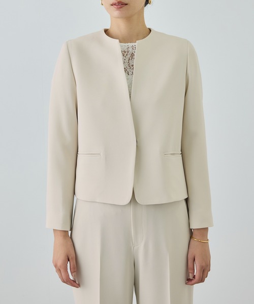 ROPE'（ロペ）の「トリアセダブルクロス クルーネックジャケット/イージーケア・セットアップ対応・26SS（ノーカラージャケット・レディース・ベージュ/ネイビー・36/38/40）」の13枚目の写真