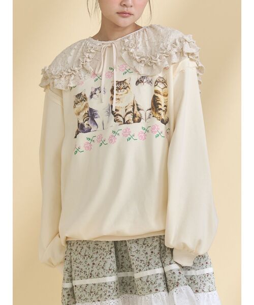 merry jenny（メリージェニー）の「blooming catスウェット（スウェット・レディース・ネイビー/ピンク/クリーム・FREE）」の2枚目の写真