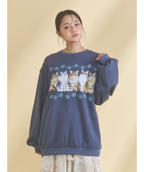 merry jenny（メリージェニー）の「blooming catスウェット（スウェット・レディース・ネイビー/ピンク/クリーム・FREE）」の4枚目の写真