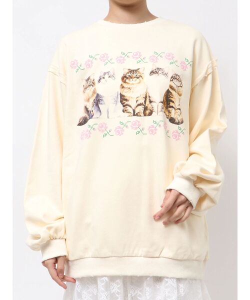 merry jenny（メリージェニー）の「blooming catスウェット（スウェット・レディース・ネイビー/ピンク/クリーム・FREE）」の9枚目の写真