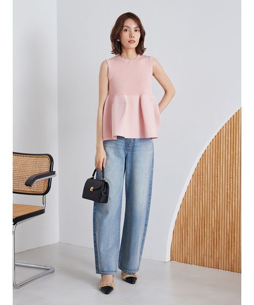 Mila Owen（ミラオーウェン）の「【USAGI・ZOZO限定カラー】【セットアップ対応】フォルムアンサンブルペプラムノースリニット（ニット/セーター・レディース・ネイビー/グリーン/ピンク/アイボリー/ブラック・F）」の6枚目の写真