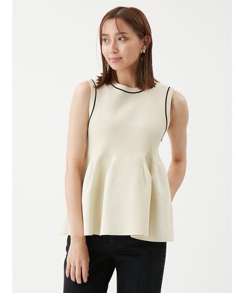 Mila Owen（ミラオーウェン）の「【USAGI・ZOZO限定カラー】【セットアップ対応】フォルムアンサンブルペプラムノースリニット（ニット/セーター・レディース・ネイビー/グリーン/ピンク/アイボリー/ブラック・F）」の7枚目の写真