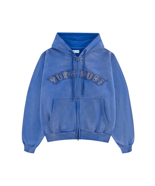 WOKE EDGE ライトブルー サーマルパーカー Faded Embroidery Zip Up Hoodie（パーカー）｜WOKE EDGE（ウォーク