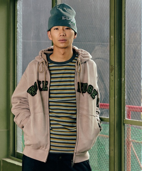 WOKE EDGE(ウォークエッジ)の「Faded Embroidery Zip Up Hoodie(パーカー・メンズ・ブルー/ベージュ・L/M)」の10枚目の写真