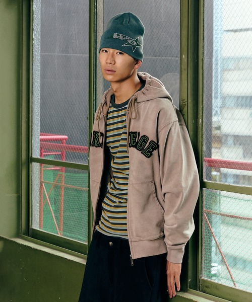 WOKE EDGE(ウォークエッジ)の「Faded Embroidery Zip Up Hoodie(パーカー・メンズ・ブルー/ベージュ・L/M)」の11枚目の写真