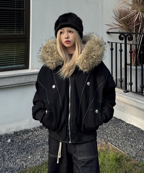 MASHIRO】エコファーフード付きMA-1ジャケット(MA/EK130)（MA-1