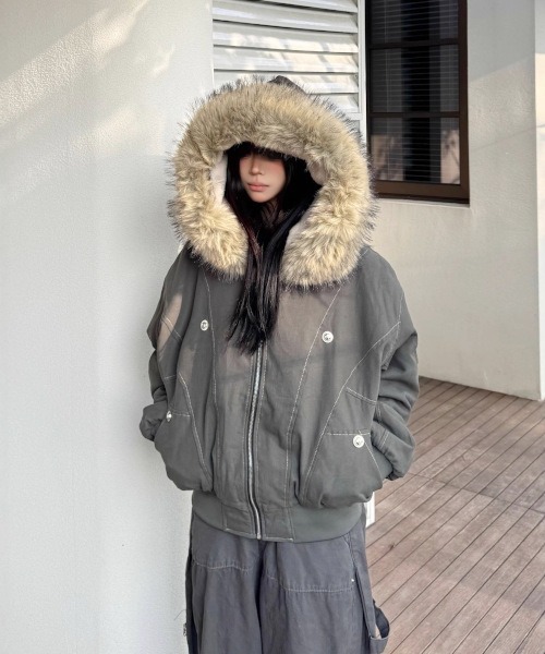 MASHIRO】エコファーフード付きMA-1ジャケット(MA/EK130)（MA-1