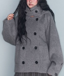 Hugyourskin グレー ダブルブレスト フード付きピーコート ピーコート（グレー/灰色系・無地）ファッション通販 - ZOZOTOWN