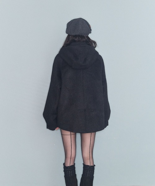 セール】フード付きダブルブレストメルトンジャケット（ピーコート