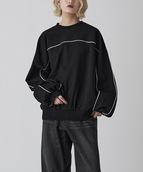 Lui's（ルイス）の「【Neucon】PIPING BALLOON PONTE SWEAT / パイピングバルーンポンチスウェットプルオーバー（スウェット・メンズ・ブラック/ライトグレー・1/2）」の7枚目の写真