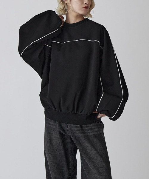 Lui's（ルイス）の「【Neucon】PIPING BALLOON PONTE SWEAT / パイピングバルーンポンチスウェットプルオーバー（スウェット・メンズ・ブラック/ライトグレー・1/2）」の8枚目の写真