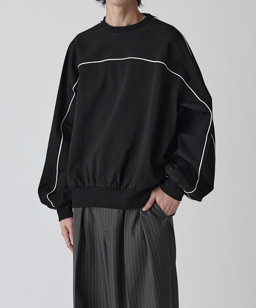 Lui's（ルイス）の「【Neucon】PIPING BALLOON PONTE SWEAT / パイピングバルーンポンチスウェットプルオーバー（スウェット・メンズ・ブラック/ライトグレー・1/2）」の3枚目の写真