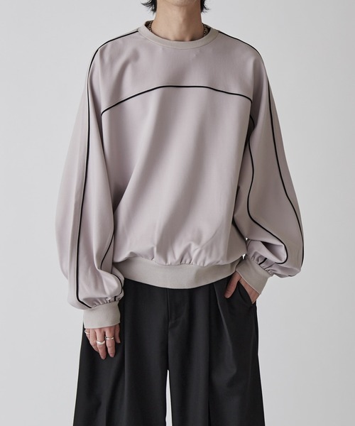 Lui's（ルイス）の「【Neucon】PIPING BALLOON PONTE SWEAT / パイピングバルーンポンチスウェットプルオーバー（スウェット・メンズ・ブラック/ライトグレー・1/2）」の10枚目の写真