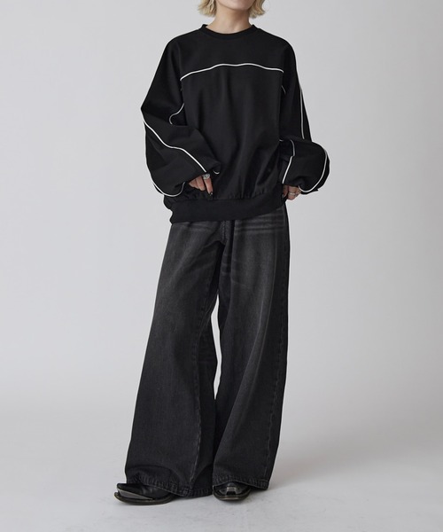 Lui's（ルイス）の「【Neucon】PIPING BALLOON PONTE SWEAT / パイピングバルーンポンチスウェットプルオーバー（スウェット・メンズ・ブラック/ライトグレー・1/2）」の9枚目の写真