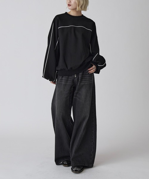 Lui's（ルイス）の「【Neucon】PIPING BALLOON PONTE SWEAT / パイピングバルーンポンチスウェットプルオーバー（スウェット・メンズ・ブラック/ライトグレー・1/2）」の21枚目の写真