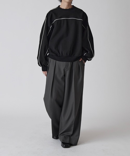 Lui's（ルイス）の「【Neucon】PIPING BALLOON PONTE SWEAT / パイピングバルーンポンチスウェットプルオーバー（スウェット・メンズ・ブラック/ライトグレー・1/2）」の17枚目の写真