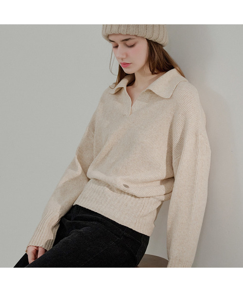 SLOWLOLLI（スローローリ）の「Rib collar knit_4 Colors（ニット/セーター・レディース・チャコールグレー/Beige/ライトグレー/アイボリー・FREE）」の4枚目の写真