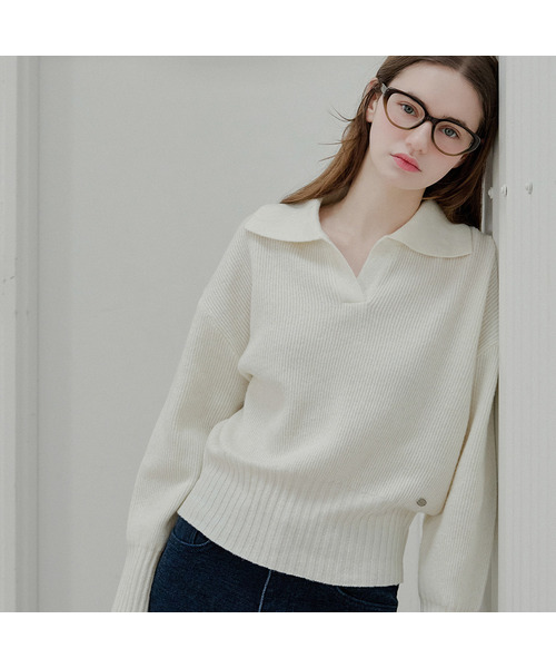 SLOWLOLLI（スローローリ）の「Rib collar knit_4 Colors（ニット/セーター・レディース・チャコールグレー/Beige/ライトグレー/アイボリー・FREE）」の2枚目の写真